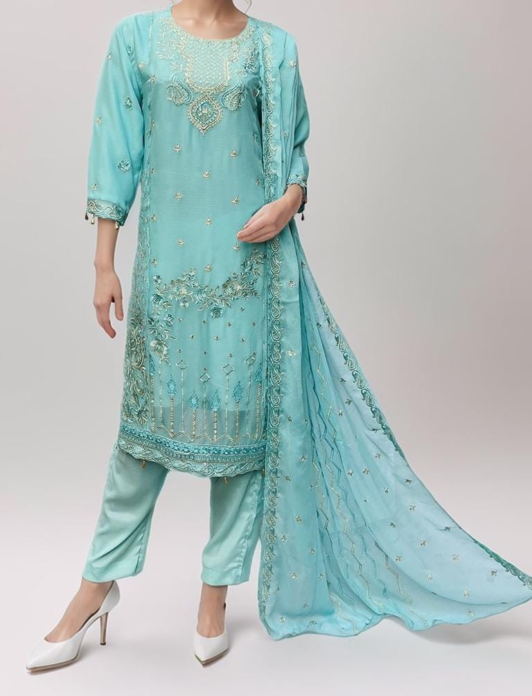 CHIFFON THREE PIECE BLUE