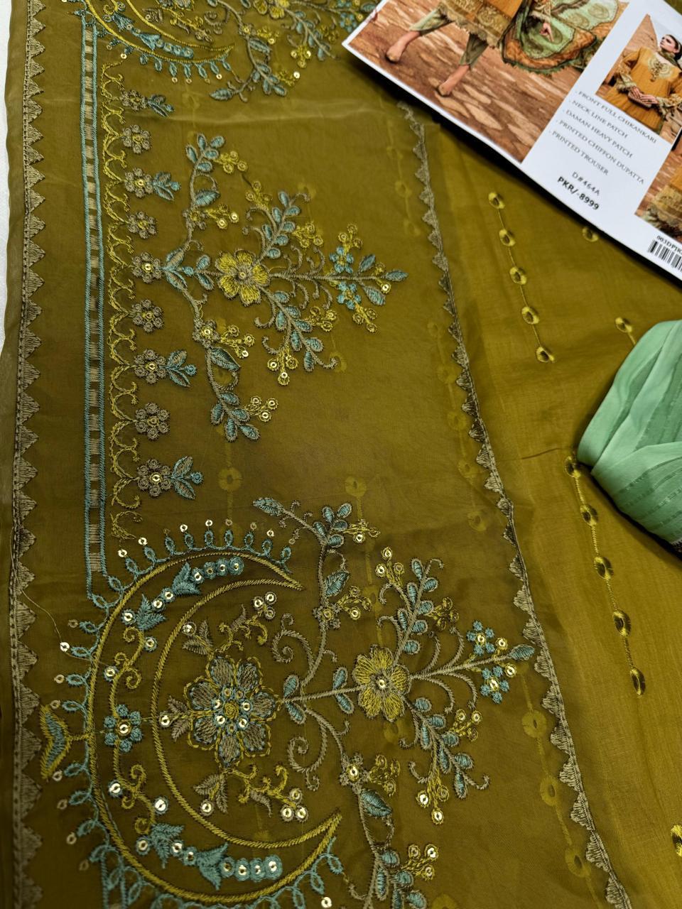Lawn three piece Mendi Green and mustard/Maroon and Blue