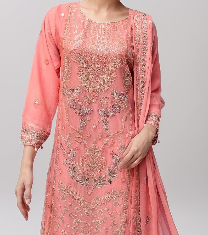 CHIFFON THREE PIECE SUIT PEACH