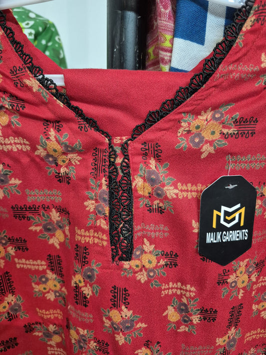 KHADDAR TROUSER SUIT RED