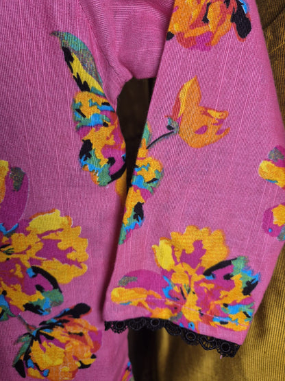 KHADDAR TWO PIECE TROUSER SUIT PINK FLORAL