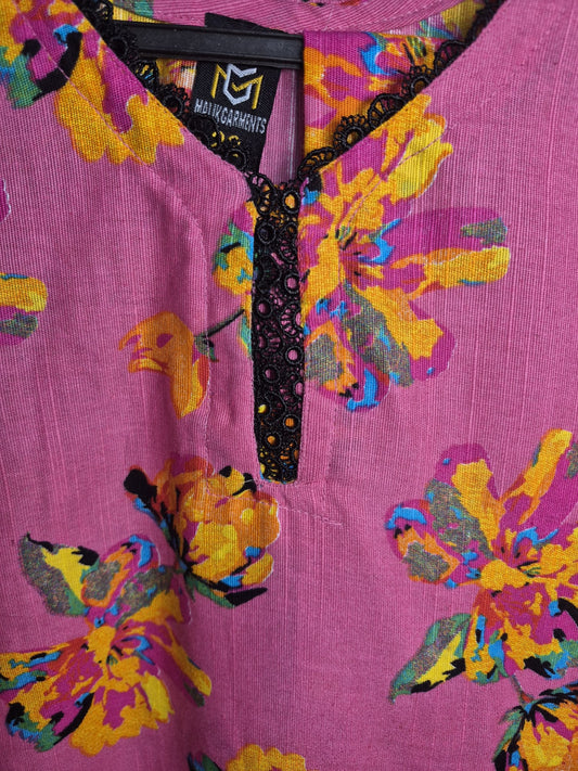KHADDAR TWO PIECE TROUSER SUIT PINK FLORAL
