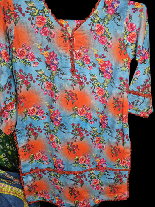 LAWN TWO PIECE TROUSER SUIT BLUE FLORAL