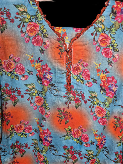 LAWN TWO PIECE TROUSER SUIT BLUE FLORAL