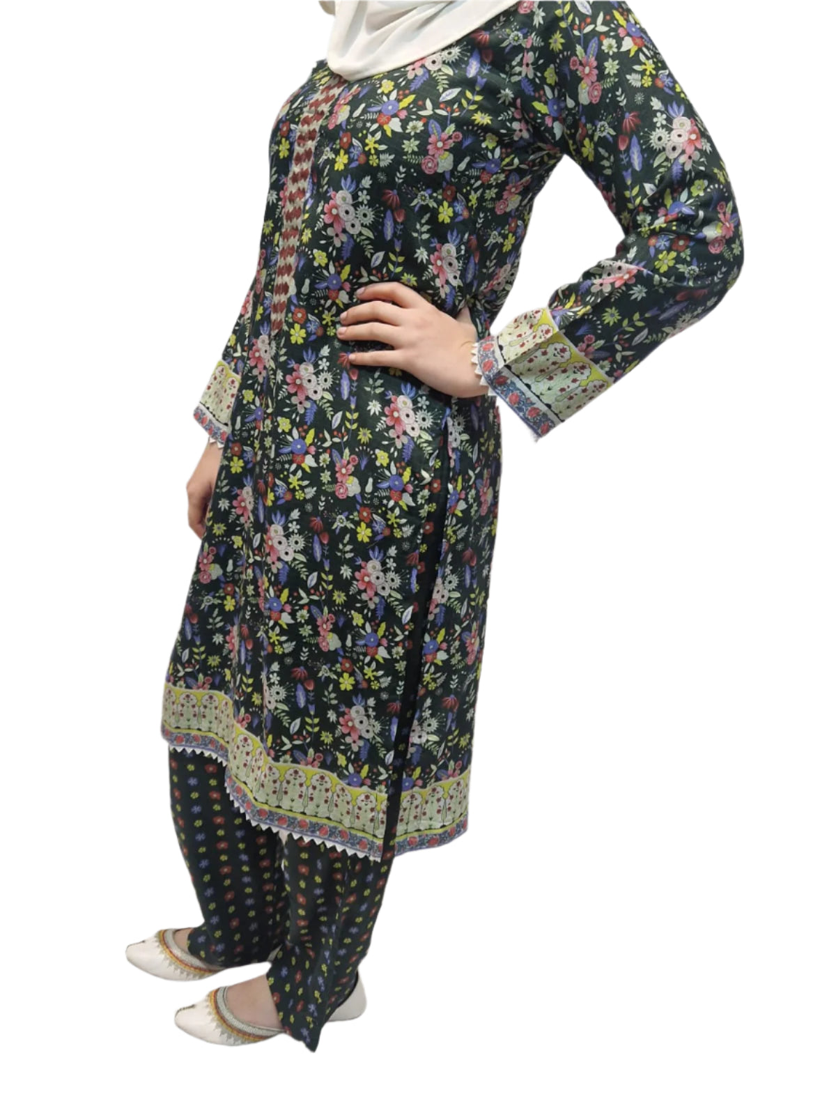 Linen Two piece Dark Green Floral