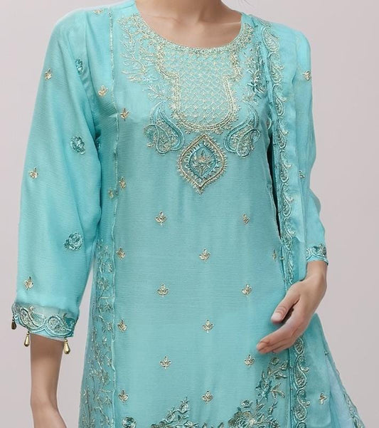 CHIFFON THREE PIECE BLUE