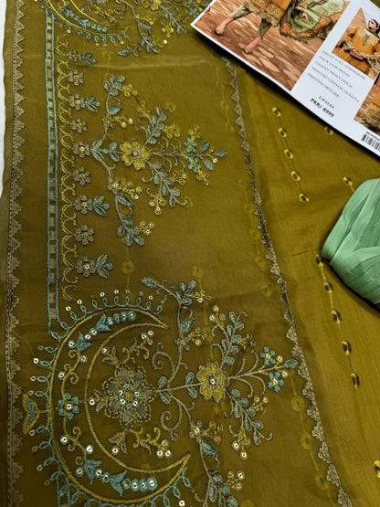 Lawn three piece Mendi Green and mustard/Maroon and Blue