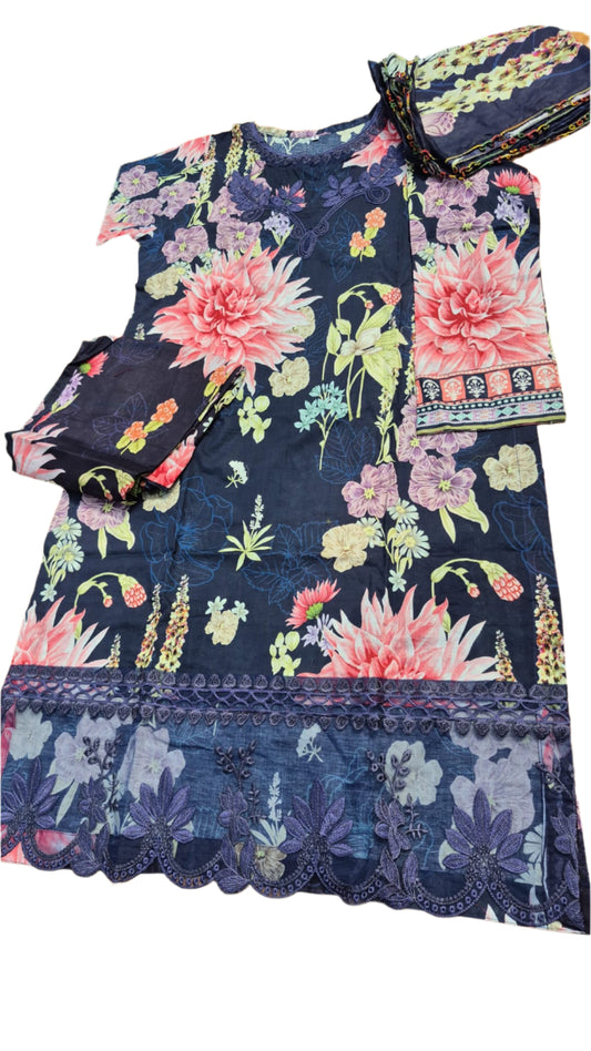 Lawn three piece Navy Blue