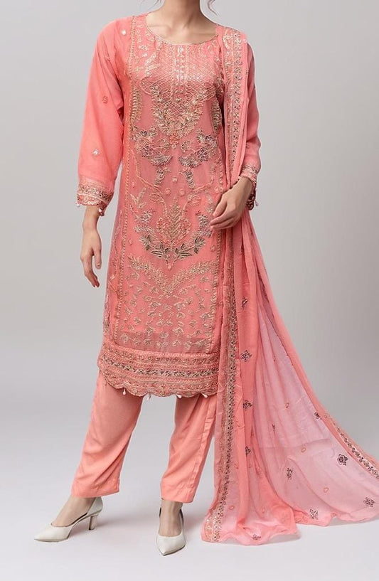CHIFFON THREE PIECE SUIT PEACH