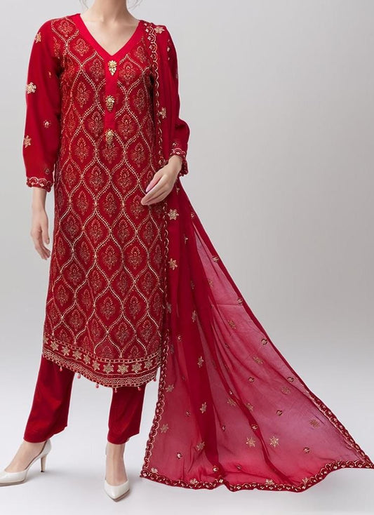 CHIFFON THREE PIECE RED