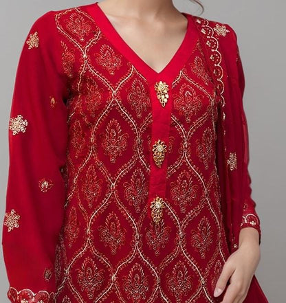 CHIFFON THREE PIECE RED